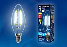 Лампа светодиодная Uniel Sky С35 Свеча CL Е14 220В 6Вт 500Лм 4000К 35х128мм картинка 